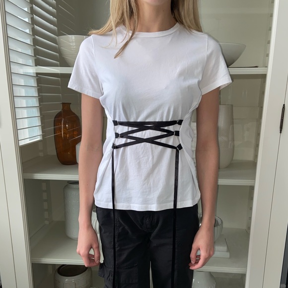 White top with black ties, women’s size S - Picture 1 of 8